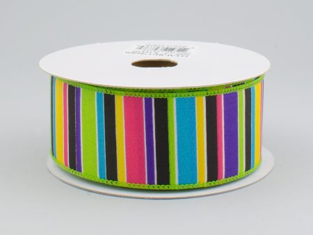 1.5  Bright Multi-Colored Horizontal Stripe Ribbon: Black (10 Yards) Online Sale