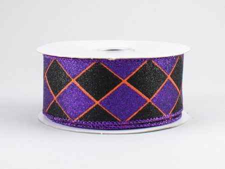 1.5  Glitter Harlequin Ribbon: Halloween (10 Yards) Supply