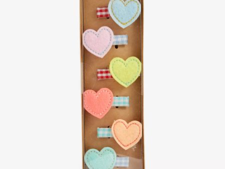 Felt Heart Hair Clips (x 6) Fashion