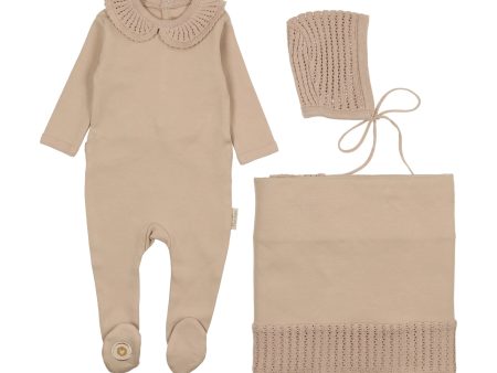 GRACEFUL COLLAR LAYETTE SET TAUPE For Cheap