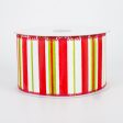 2.5  Bright Christmas Stripes on Canvas Ribbon (10 Yards) Hot on Sale