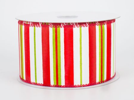 2.5  Bright Christmas Stripes on Canvas Ribbon (10 Yards) Hot on Sale