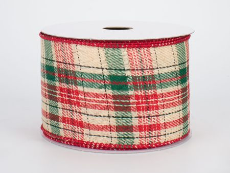 2.5  Natural Christmas Plaid with Foil Ribbon (10 Yards) Online Hot Sale