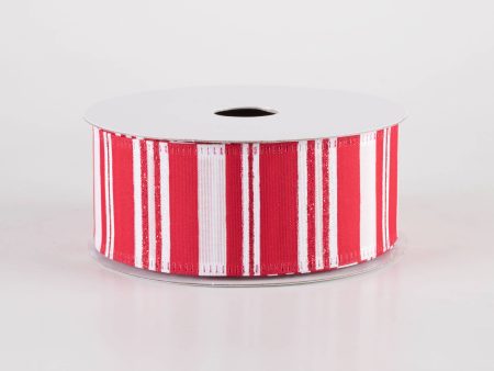 1.5  Glittered Candy Stripes Ribbon: Red & White (10 Yards) Online