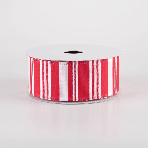 1.5  Glittered Candy Stripes Ribbon: Red & White (10 Yards) Online