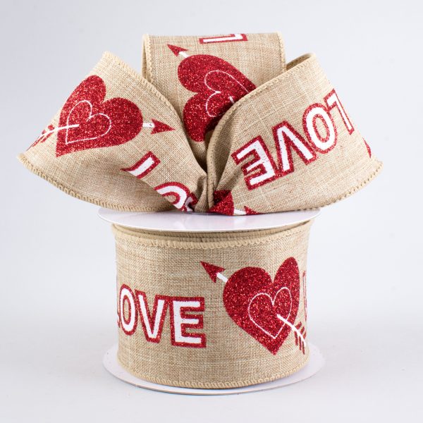 2.5  Glitter Hearts & Love Ribbon: Natural (10 Yards) Online Sale