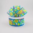 1.5  Woven Spring Flower Doodles Ribbon: Turquoise Blue (10 Yards) Hot on Sale