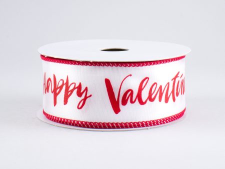 1.5  Happy Valentine s Day Ribbon: White (10 Yards) Online now