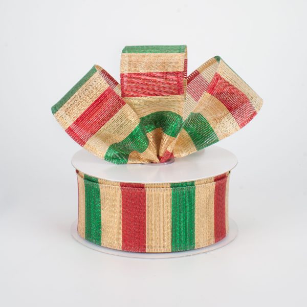 1.5  Shimmering Stripes Ribbon: Green & Red (10 Yards) on Sale