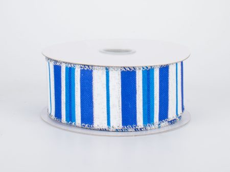 1.5  Glittered Stripes Canvas Ribbon: Bright Blue (10 Yards) Fashion