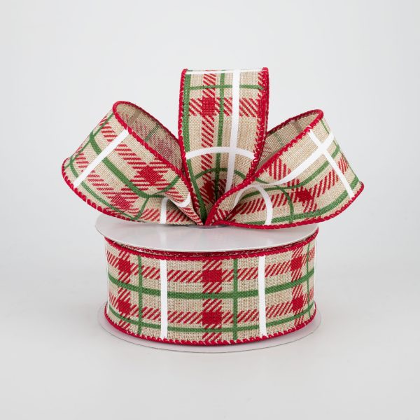 1.5  Holiday Plaid Ribbon: Natural, Red, Green (10 Yards) Hot on Sale