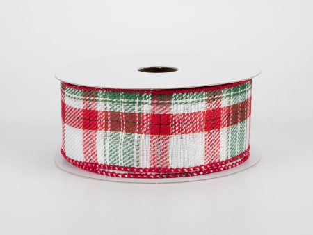 1.5  Audrey Christmas Plaid Ribbon: White, Red, Green (10 Yards) For Sale