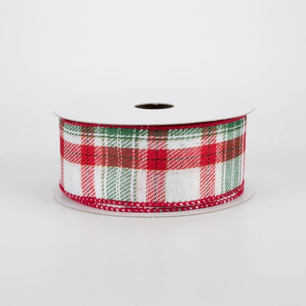 1.5  Audrey Christmas Plaid Ribbon: White, Red, Green (10 Yards) For Sale