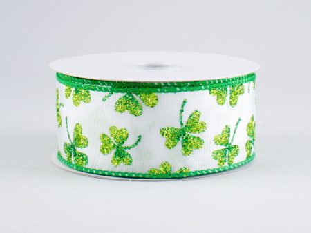 1.5  Glitter Clovers Ribbon: White (10 Yards) Online Sale