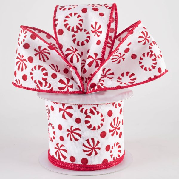 2.5  Christmas Candy Peppermints Ribbon: Red & White (10 Yards) Sale