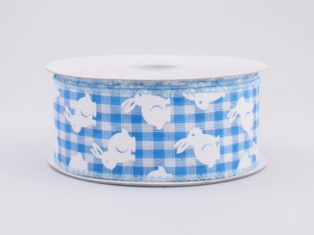 1.5  Gingham Bunny Ribbon: Blue & White (10 Yards) Supply