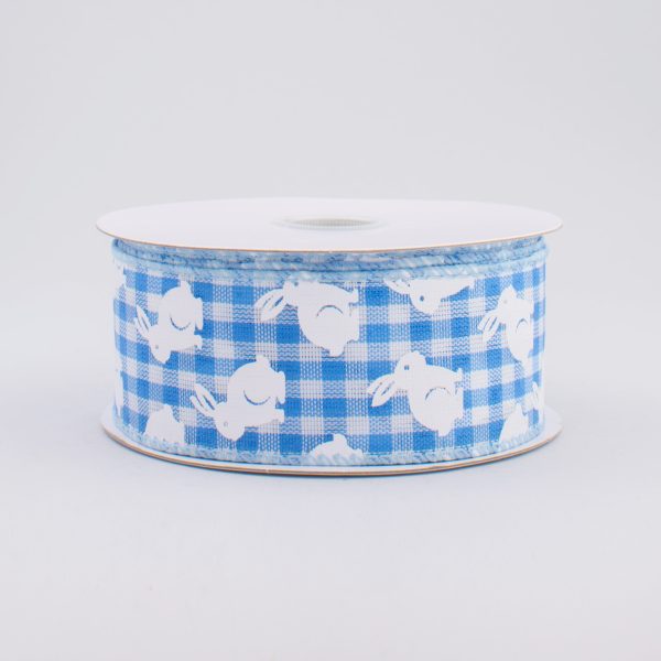 1.5  Gingham Bunny Ribbon: Blue & White (10 Yards) Supply