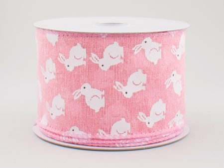 2.5  Woven Canvas White Bunny Ribbon: Pink (10 Yards) For Cheap