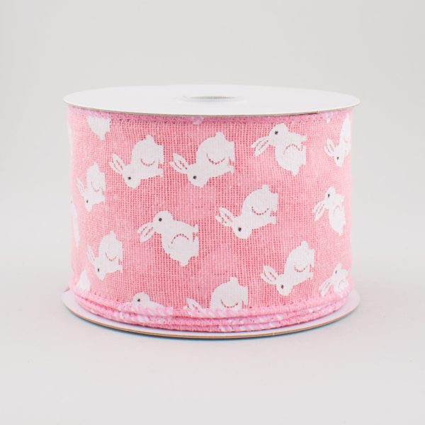 2.5  Woven Canvas White Bunny Ribbon: Pink (10 Yards) For Cheap