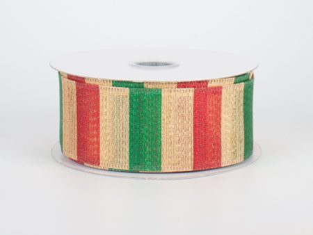 1.5  Shimmering Stripes Ribbon: Green & Red (10 Yards) on Sale