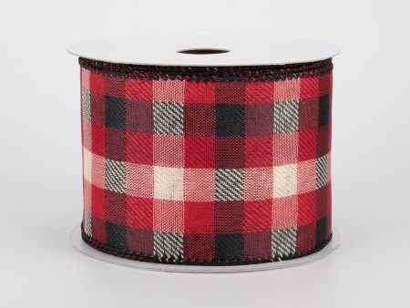 2.5  Woven Square Plaid Ribbon: Black, Red, Natural (10 Yards) Hot on Sale