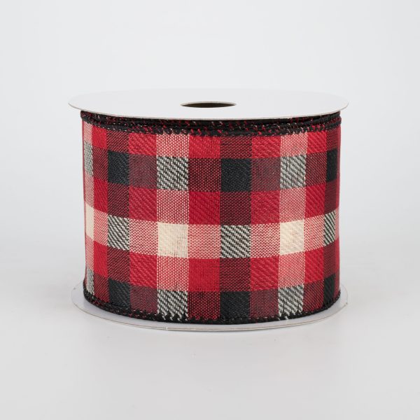 2.5  Woven Square Plaid Ribbon: Black, Red, Natural (10 Yards) Hot on Sale