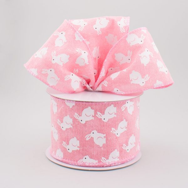 2.5  Woven Canvas White Bunny Ribbon: Pink (10 Yards) For Cheap