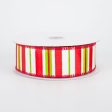 1.5  Bright Christmas Stripes on Canvas Ribbon (10 Yards) on Sale