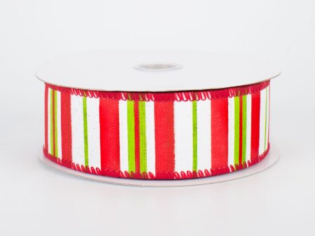 1.5  Bright Christmas Stripes on Canvas Ribbon (10 Yards) on Sale