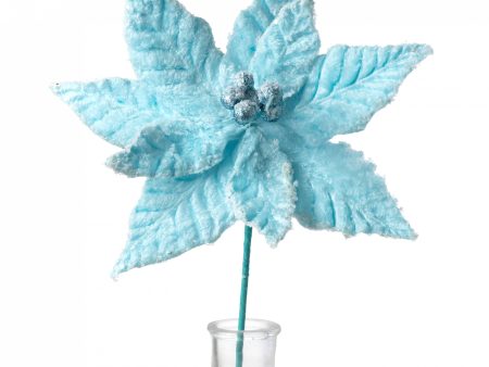 20  Faux Fur Poinsettia Pick: Ice Blue Online Hot Sale