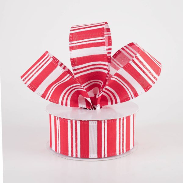 1.5  Glittered Candy Stripes Ribbon: Red & White (10 Yards) Online