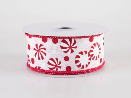 1.5  Christmas Candy Peppermints Ribbon: Red & White (10 Yards) Online Sale