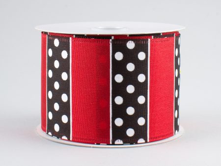 2.5  B & W Polka Dot Stripes Ribbon: Red (10 Yards) Fashion