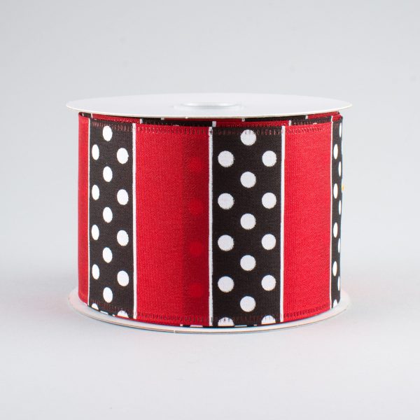 2.5  B & W Polka Dot Stripes Ribbon: Red (10 Yards) Fashion