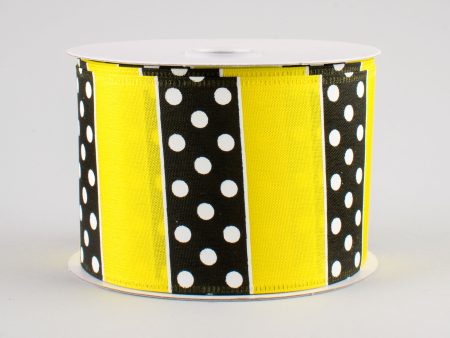 2.5  B & W Polka Dot Stripes Ribbon: Yellow (10 Yards) Online now