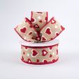 1.5  Glitter Hearts Ribbon: Natural, Red, White (10 Yards) Online