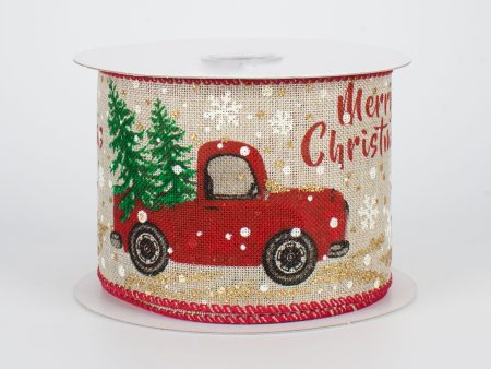 2.5  Glittered Christmas Red Truck Ribbon (10 Yards) Online Hot Sale