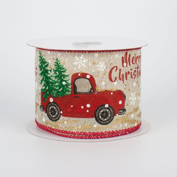 2.5  Glittered Christmas Red Truck Ribbon (10 Yards) Online Hot Sale