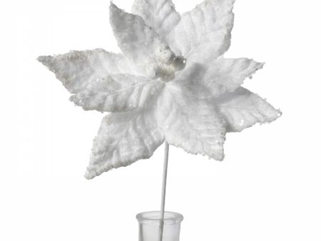 20  Faux Fur Poinsettia Pick: White Hot on Sale