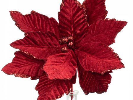 14  x 16  Velvet Poinsettia Stem: Cranberry Red Cheap