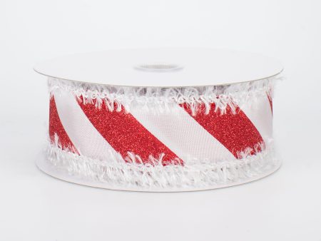 1.5  Fuzzy Edge Glittered Candy Cane Ribbon (10 Yards) Discount