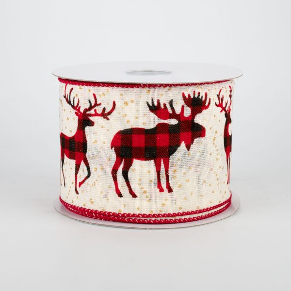 2.5  Buffalo Plaid Ribbon: Deer & Moose (10 Yards) For Cheap