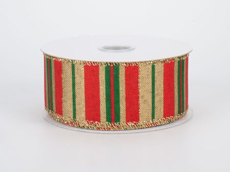 1.5  Glittered Stripes Canvas Ribbon: Christmas (10 Yards) For Cheap