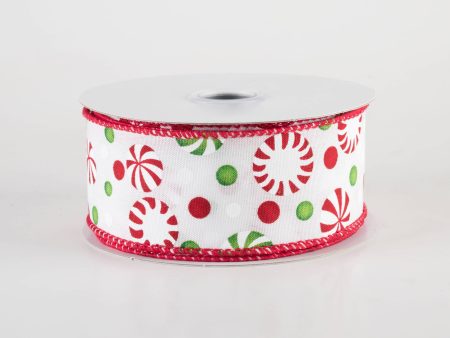 1.5  Christmas Candy Peppermints Ribbon: Red, White & Green (10 Yards) Online Sale