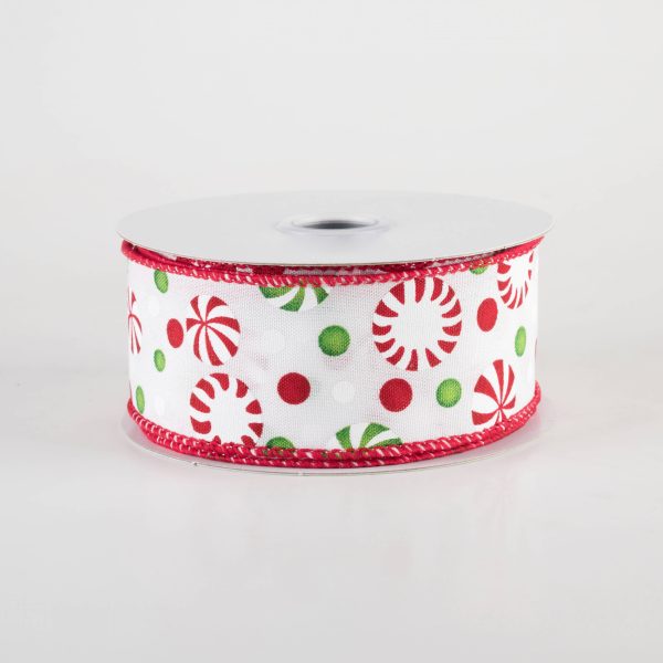 1.5  Christmas Candy Peppermints Ribbon: Red, White & Green (10 Yards) Online Sale