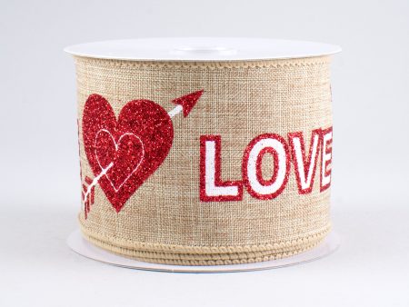 2.5  Glitter Hearts & Love Ribbon: Natural (10 Yards) Online Sale