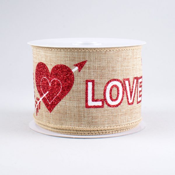 2.5  Glitter Hearts & Love Ribbon: Natural (10 Yards) Online Sale