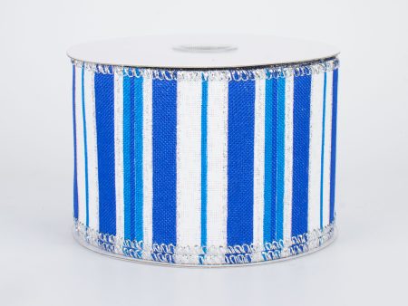 2.5  Glittered Stripes Canvas Ribbon: Bright Blue (10 Yards) Cheap