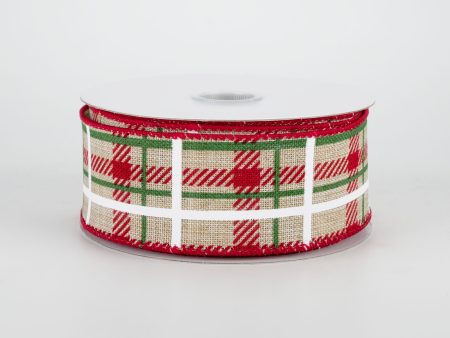 1.5  Holiday Plaid Ribbon: Natural, Red, Green (10 Yards) Hot on Sale