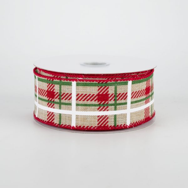 1.5  Holiday Plaid Ribbon: Natural, Red, Green (10 Yards) Hot on Sale